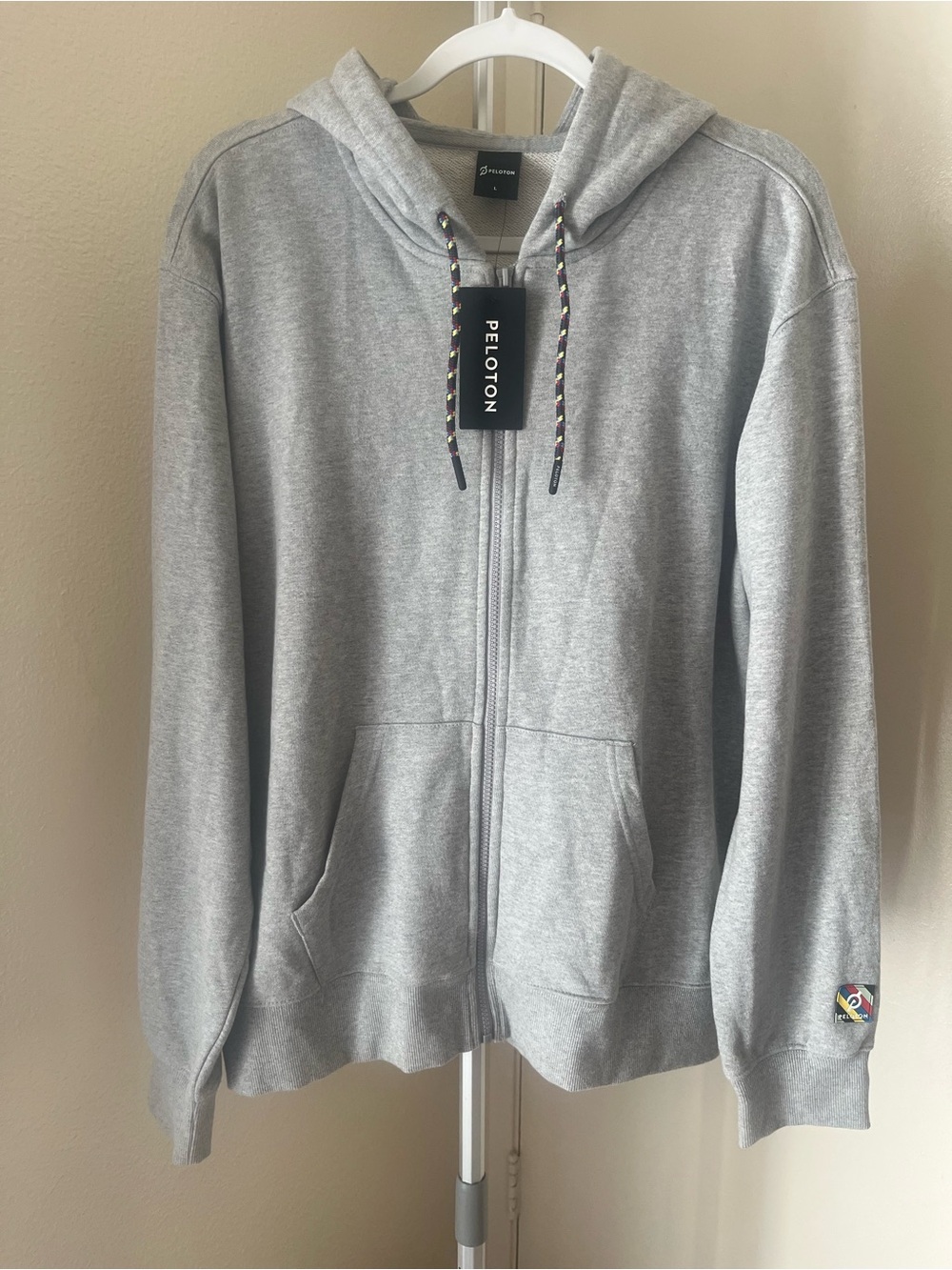 Peleton Full Zip Hoodie Colorful Spellout Gray Cotton SU121 Size L NWT